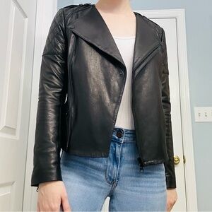 Vince Leather Jacket Black Biker Zip Up Moto Fall Designer Grunge Extra Small